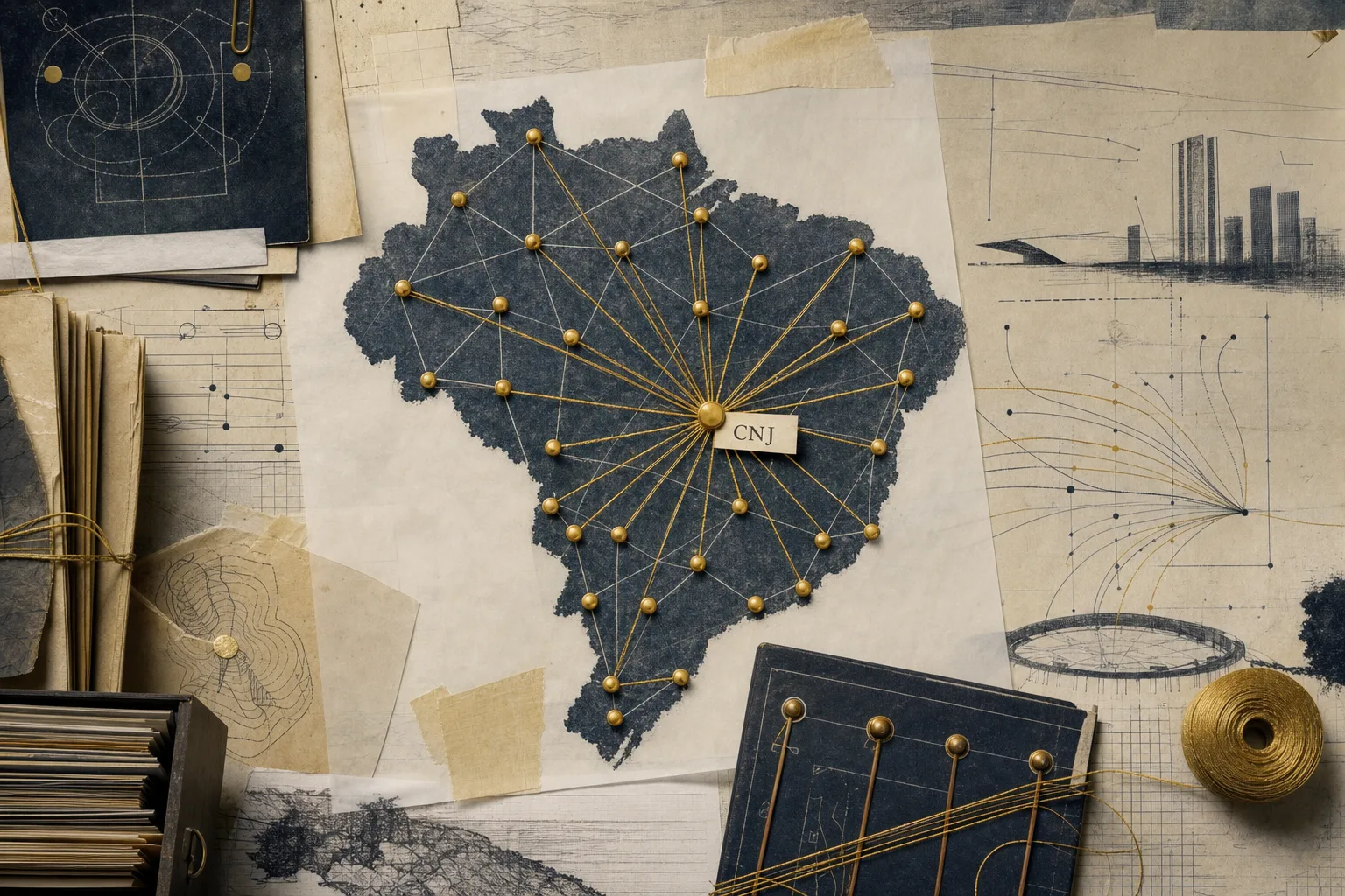 Mapa editorial do Brasil com pontos de capitais conectados a Brasília para representar aplicação do ENAC