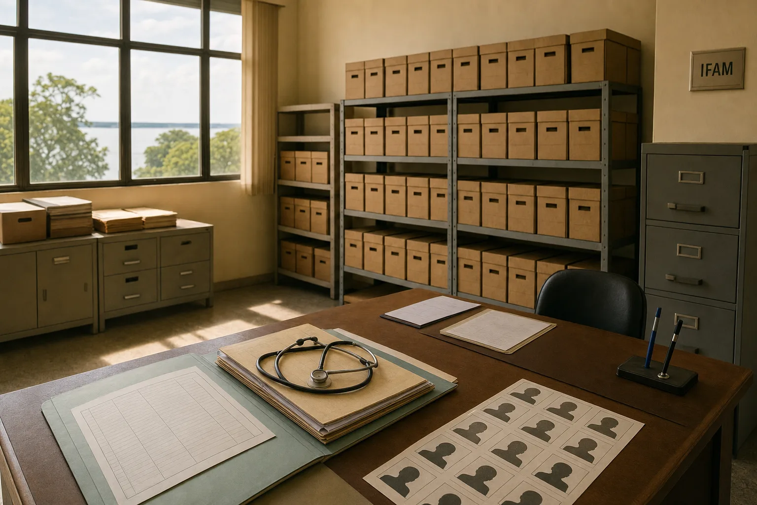 Sala de arquivos e administração preparada para conferência de documentos relacionados à posse no concurso IFAM 2026