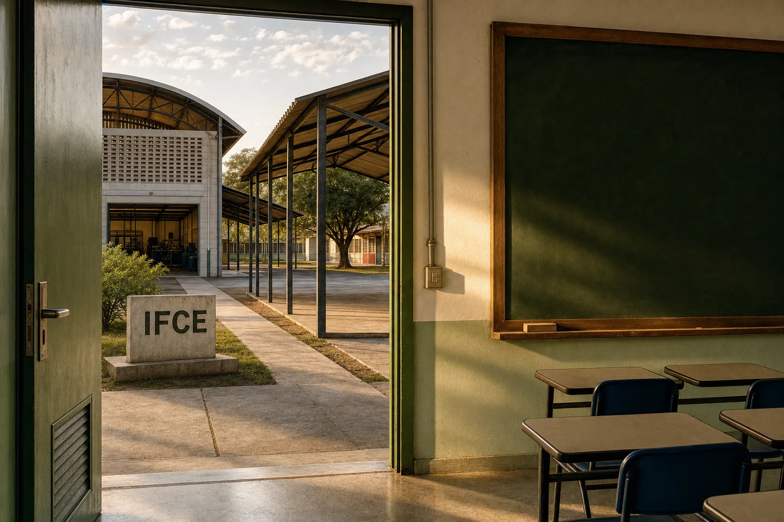 Campus de educação técnica no Ceará visto por uma sala aberta, cenário da preparação para as etapas docentes do IFCE
