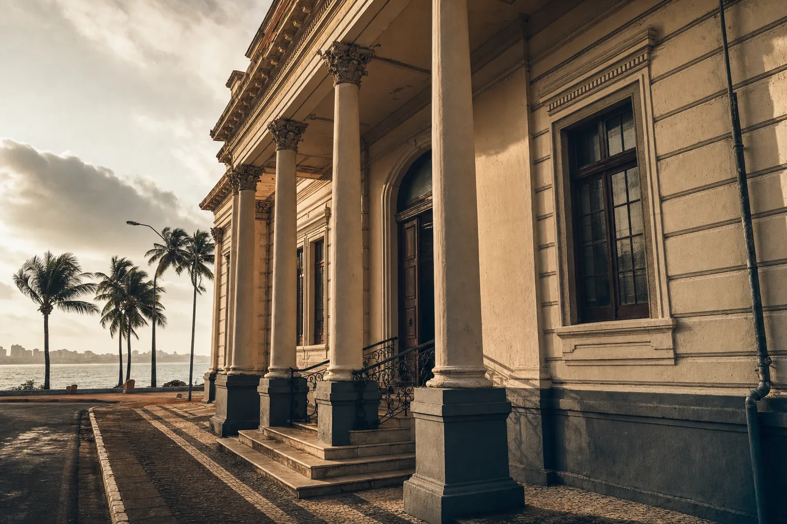 Fachada institucional de Maceió sob luz costeira da manhã, referência ao local de prova do concurso MP-AL 2026