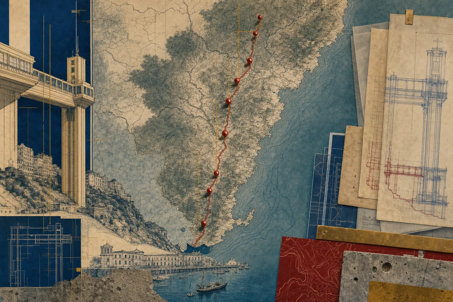 Mapa topográfico ilustrado da Bahia com Salvador e trajetos para polos do interior ligados ao contexto de provas da PMBA