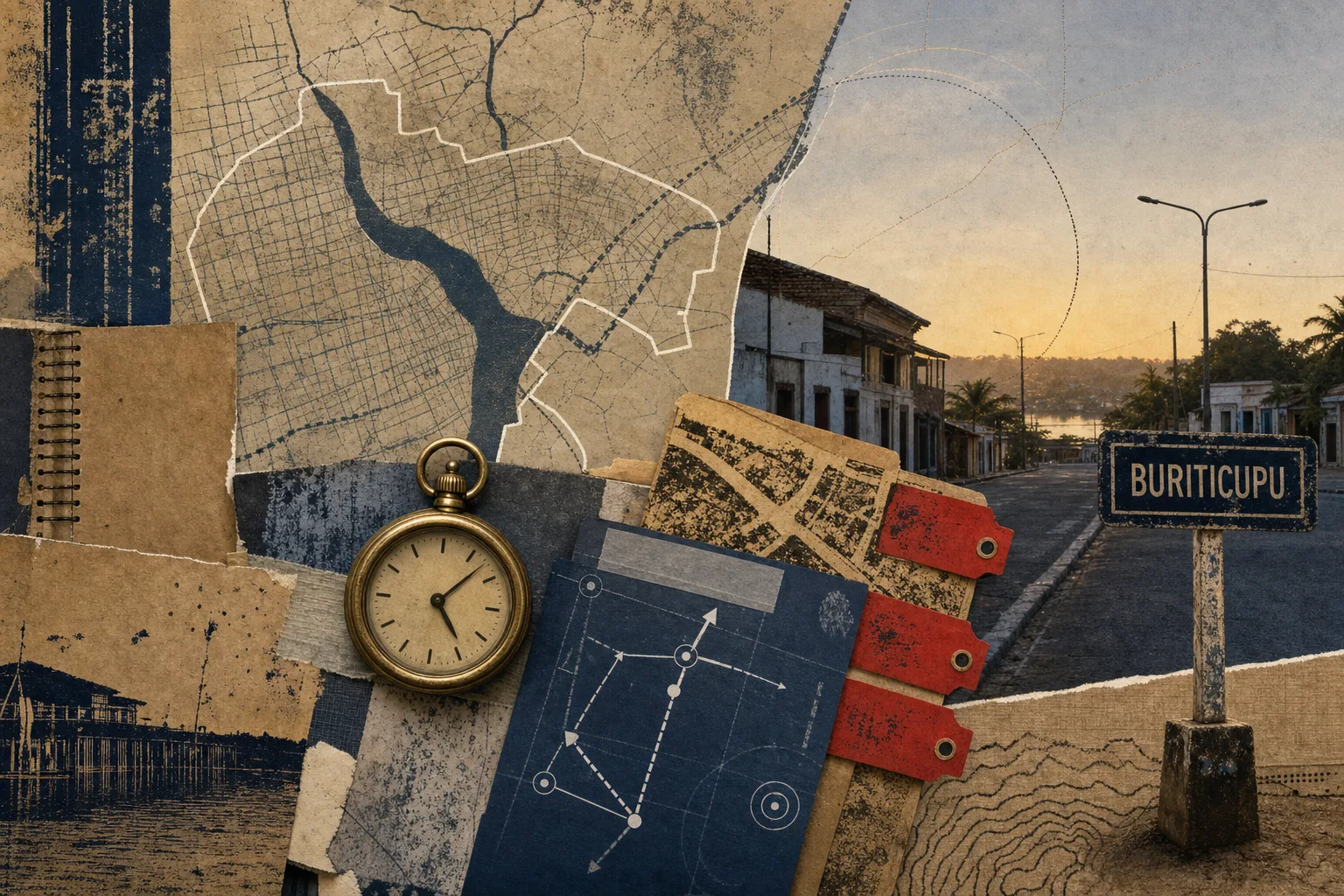 Colagem editorial de mapa de perímetro e passagem de turno em Buriticupu para o concurso da Guarda Municipal