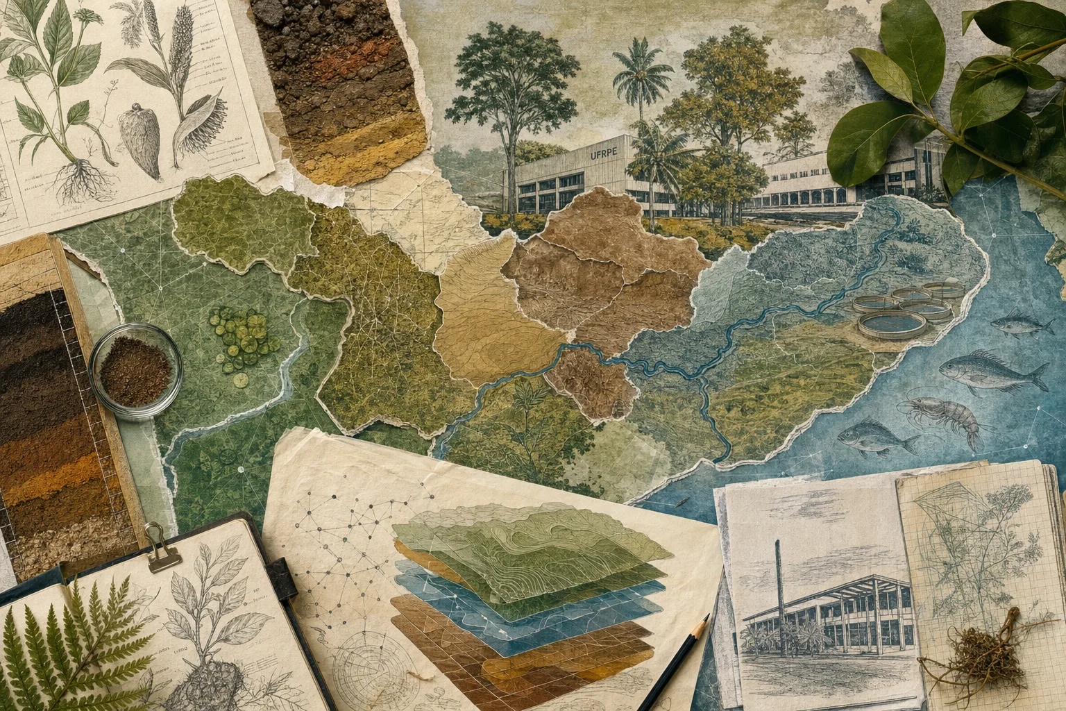Mapa ilustrado de Pernambuco conectando os territórios acadêmicos da UFRPE para possíveis lotações docentes